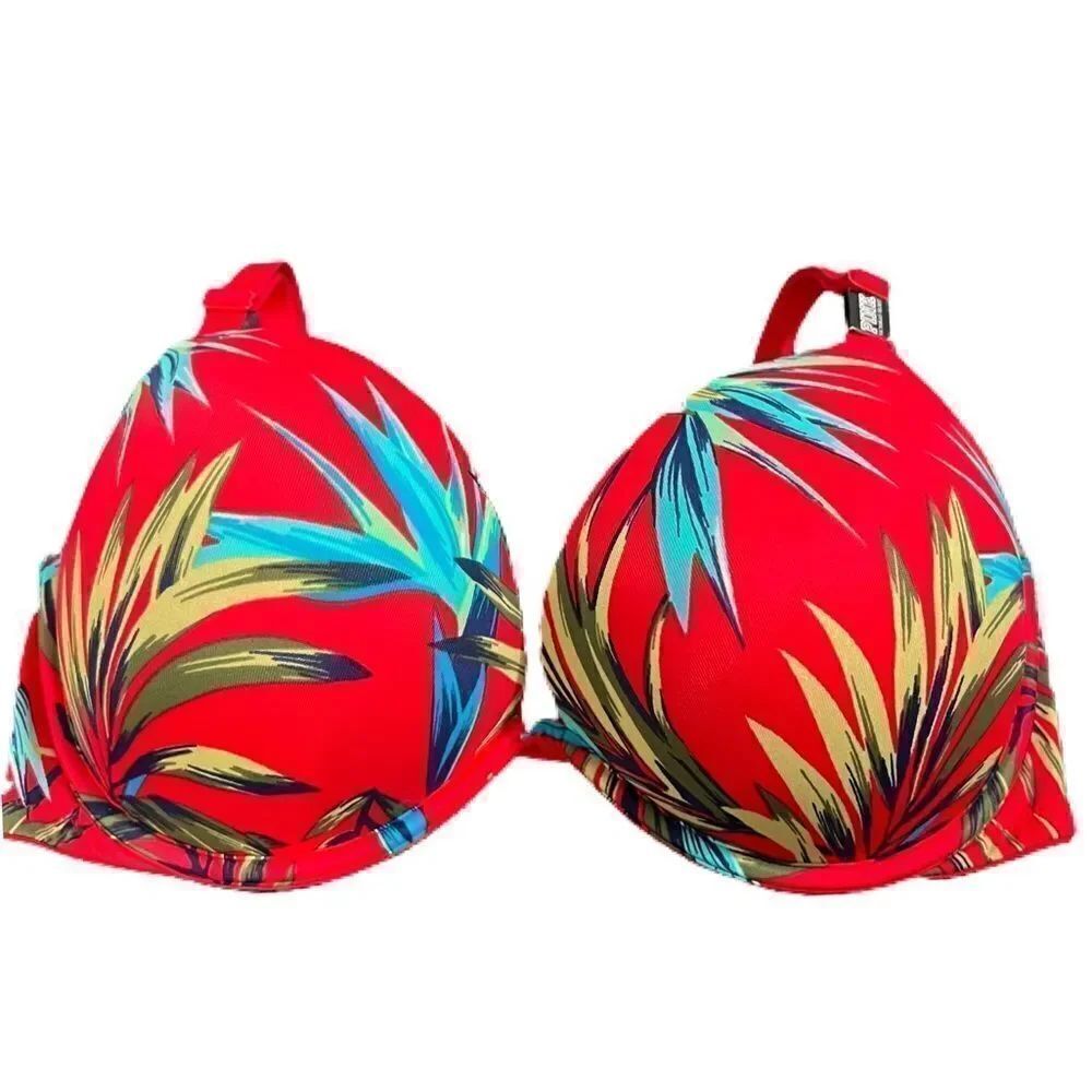 Victoria’s Secret Pink Super Push Up Bombshell padded bra Red Palms - Picture 3 of 3